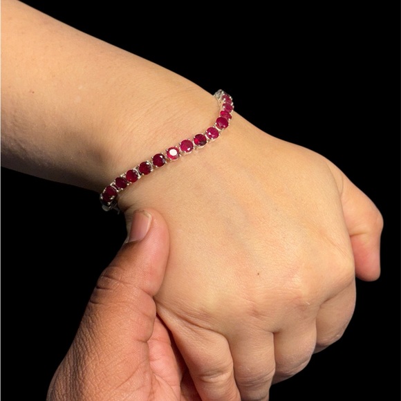 Certified 925 Sterling Silver Ruby Tennis BraceletHandmade7.3 Inch
